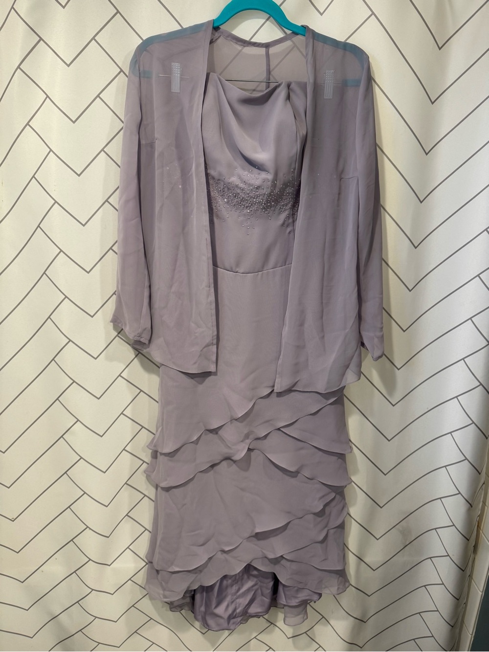 Elegant Lavender Chiffon Layered Evening Dress with Jacket